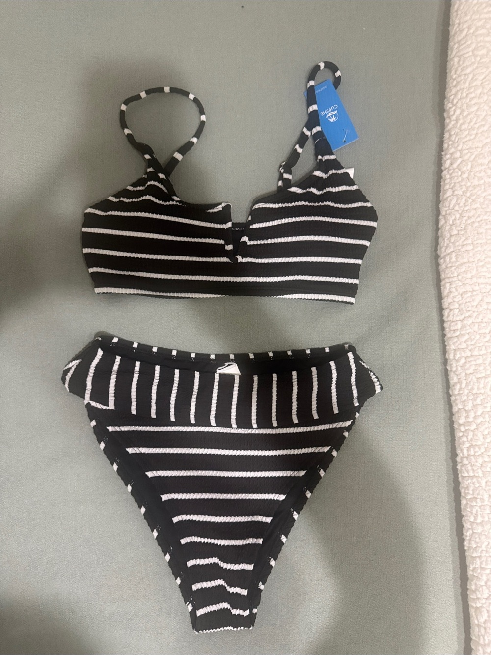 Striped Black & White Bikini Set